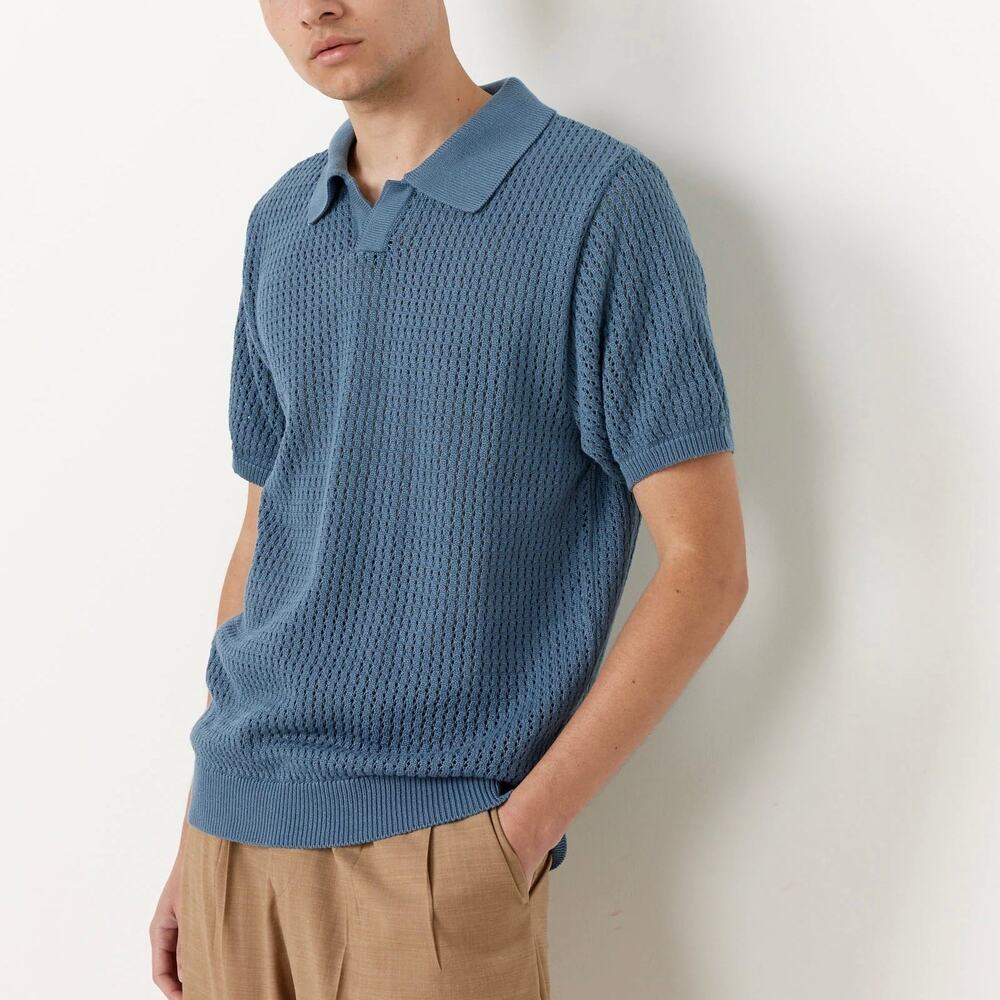 Knickerbocker Yuma Blue Open Weave Polo Shirt XL NEW Cotton Knit Short Sleeve
